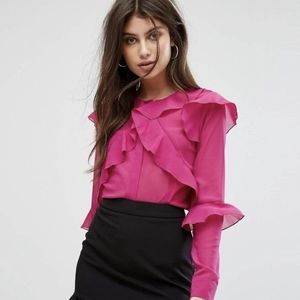 Fashion Union Blouse With Ruffle Layers In Sheer Fuschia Fabric